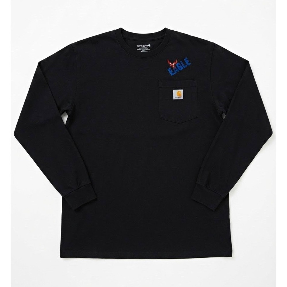 Carhartt K126 Loose Fit Long Sleeve Pocket Tee Black S Embroidered Eagle Logo